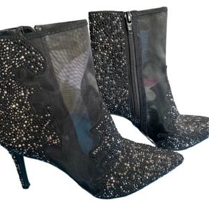 Thalia Sodi women’s size 7.5M glitter booties Black front mesh inside zipper